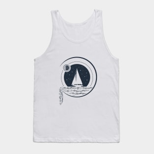 Creative Illustration In Geometric Style. Ship In The Ocean. Adventure, Travel And Nautical Tank Top